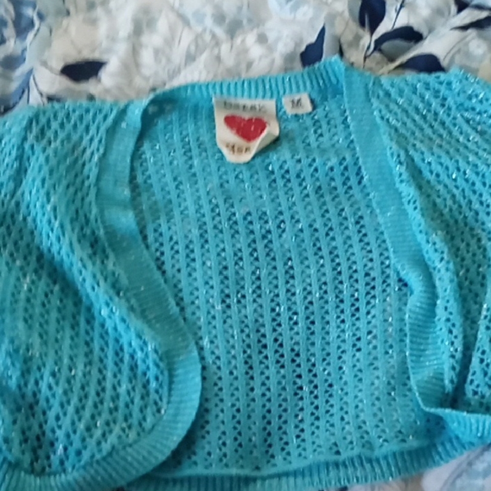Heart Soul Turquoise Open-Knit Shrug